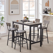 Grey Bar Table Set With 4 Bar Stools Pu Soft Seat With Backrest