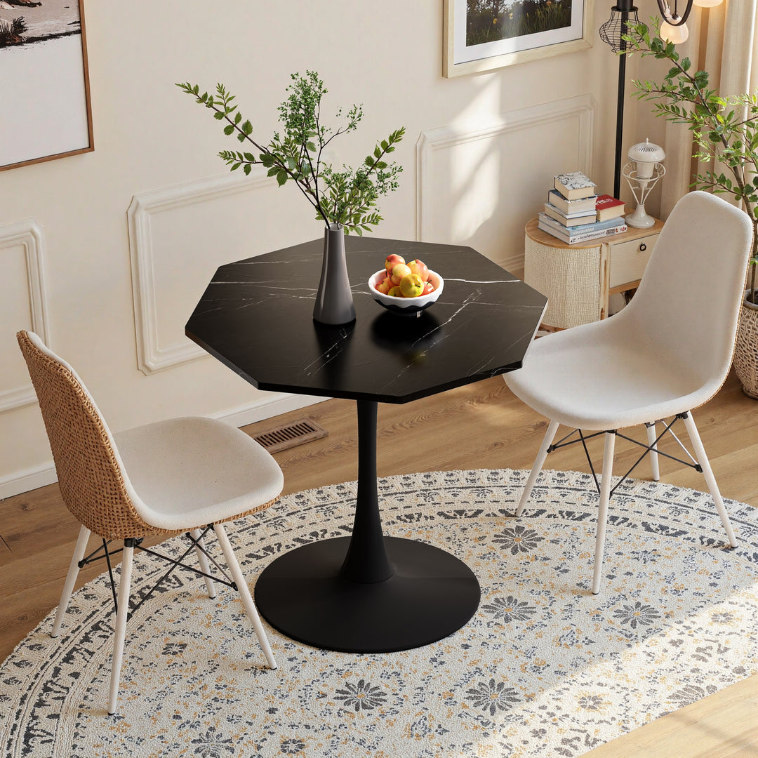 Modern Octagonal Coffee Table with Printed Black Marble Table Top