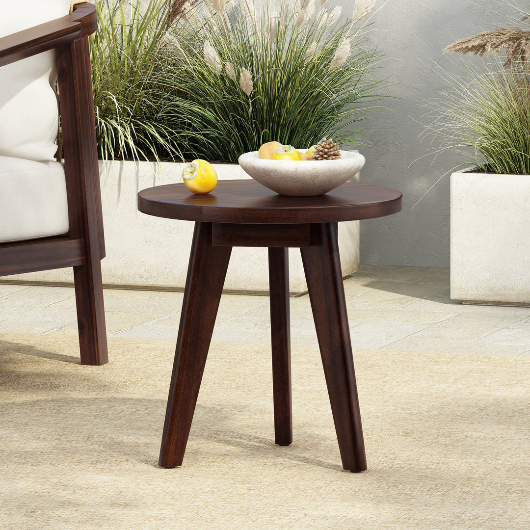 Trendy Round Top Acacia Wood Dark Brown Side Table