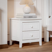 Retro Bedside Table White Nightstand with 2 Drawer