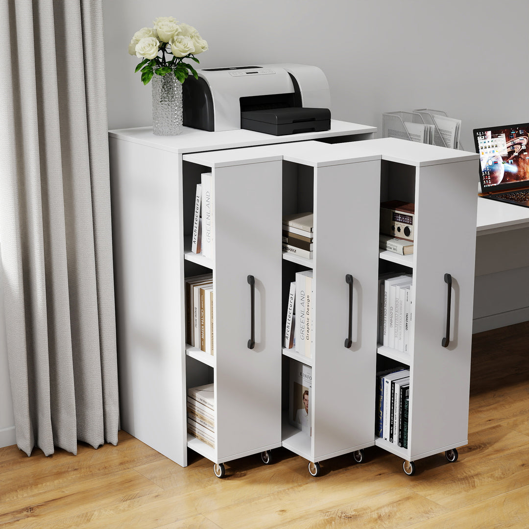3 Tier Floor Standing Bookcase with Three Pulled Out Doors Shelving Cabinet