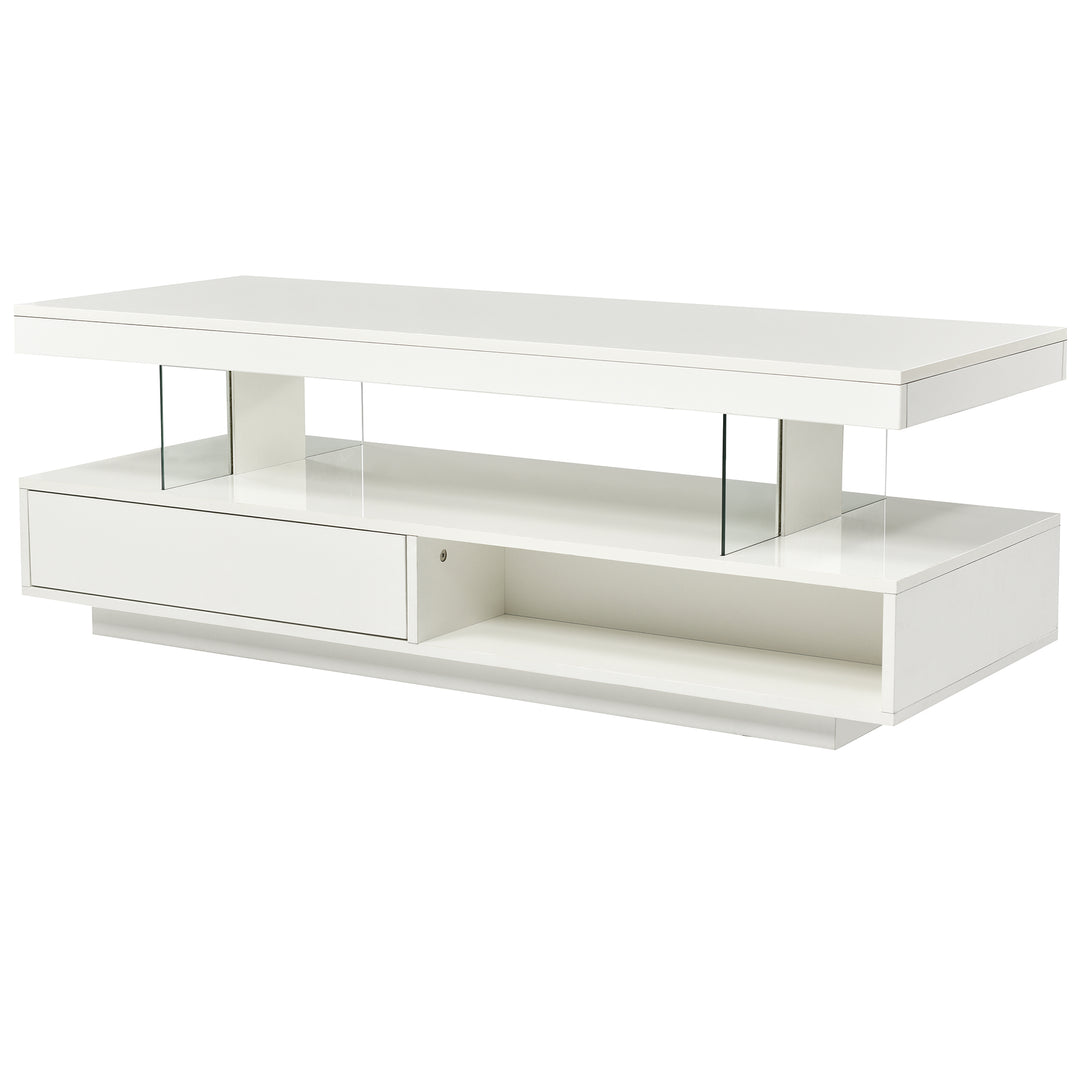 Modern High Gloss Finish LED White Coffee Table with Storage