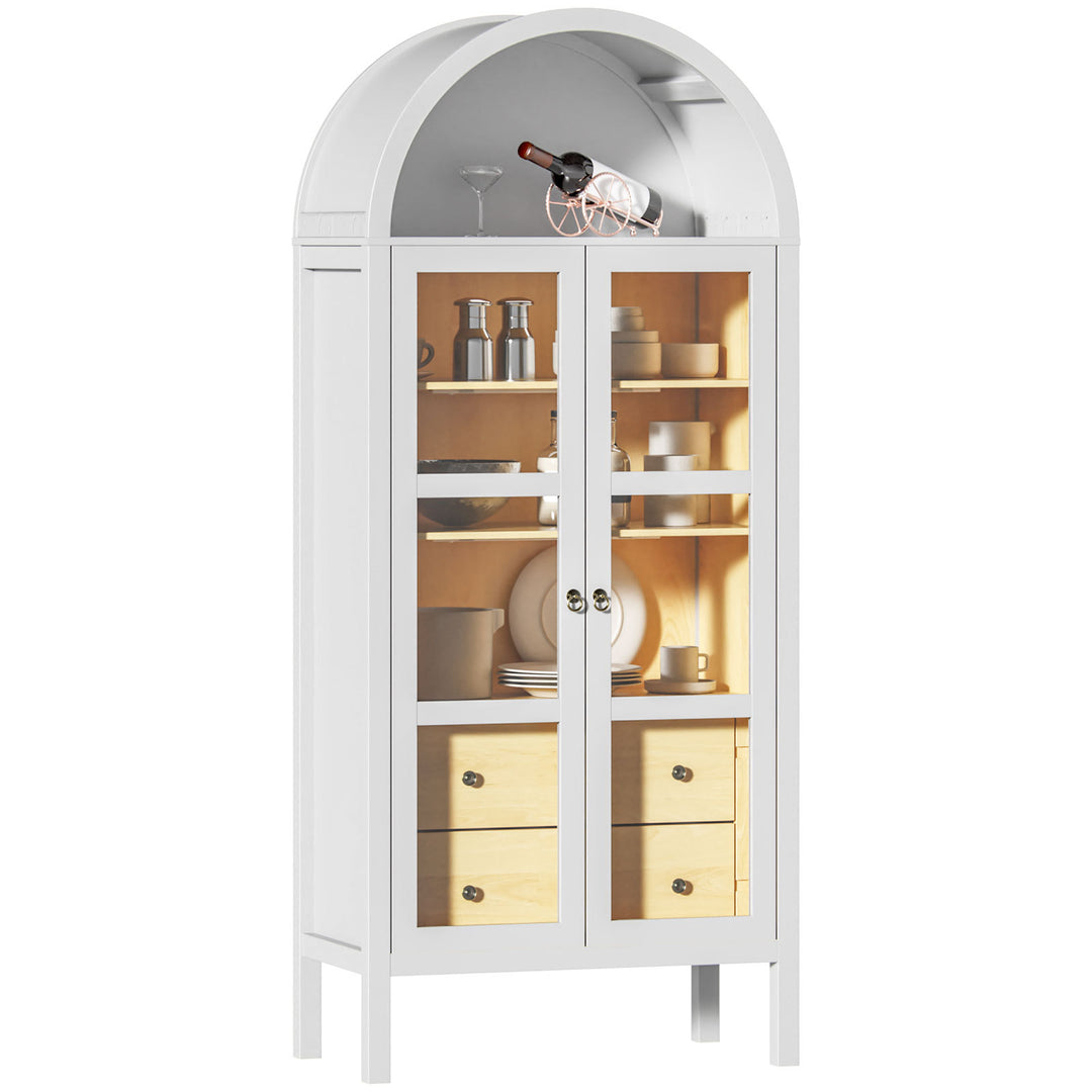 Modern 72''  Tall Auto Sensor Light Farmhouse Arch Storage Cabinet Bookshelf with Adjustable Shelf