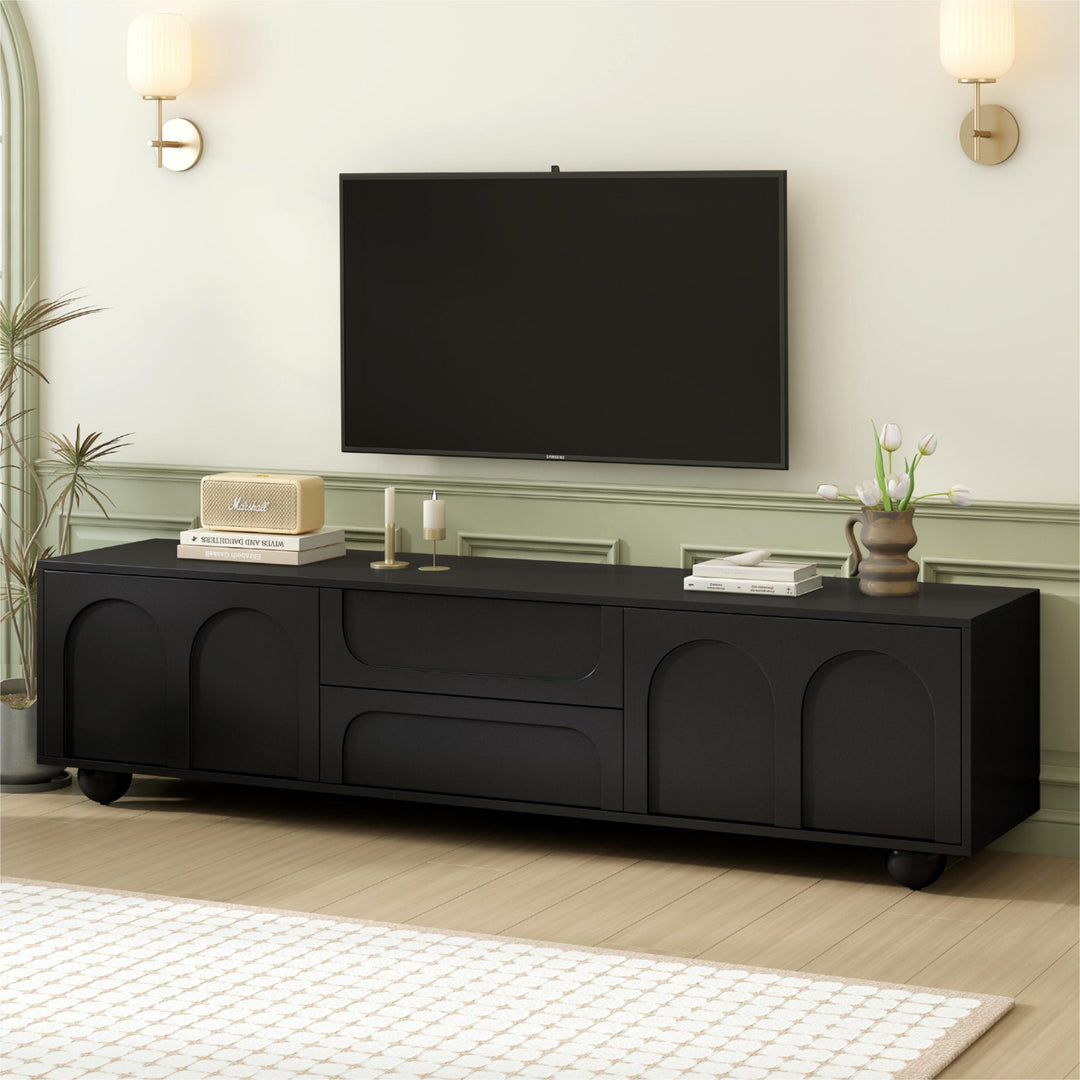 Cream Style Black TV Stand with Arched Doors & 2 Drawers for TVs up to 75''