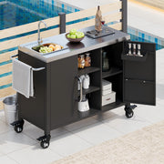 55.5'' Outdoor Metal Grill Bar Cart Table Kitchen Island with 304 Stainless Steel Sink