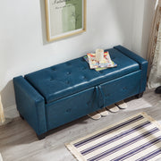 48'' Upholstered Tufted Faux Leather PU Ottoman Blue Bench with Storage