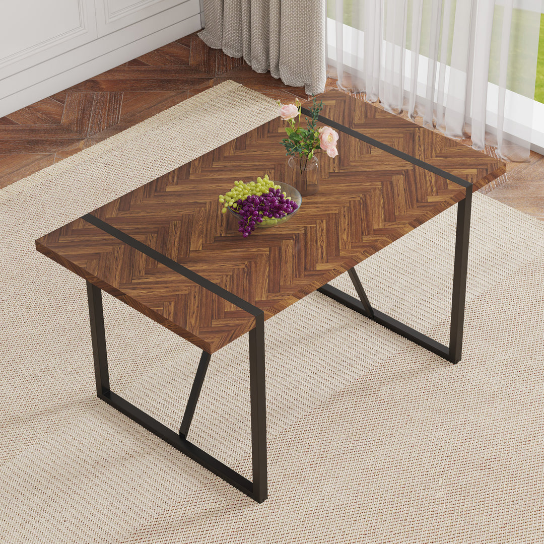 Minimalist Retro Rectangular Specially Textured Top And Black Metal Legs Dining Table