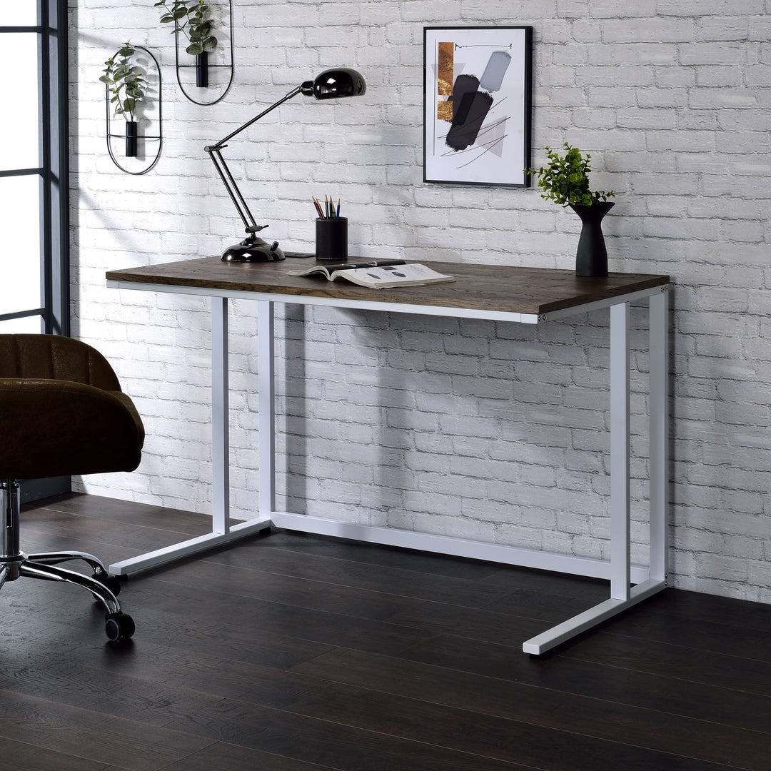 Walnut & White Finish Rectangular Writing Desk With USB Port