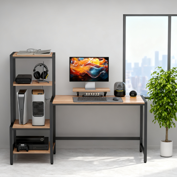 Industrial Writing Computer Desk with Monitor Stand Reversible 4-Tier Shelf
