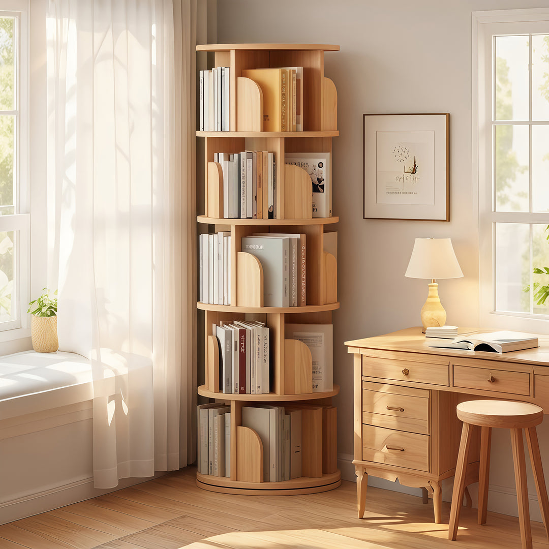 Small Space 360° Display Round Spinning 5 Tier Rotating Bookshelf