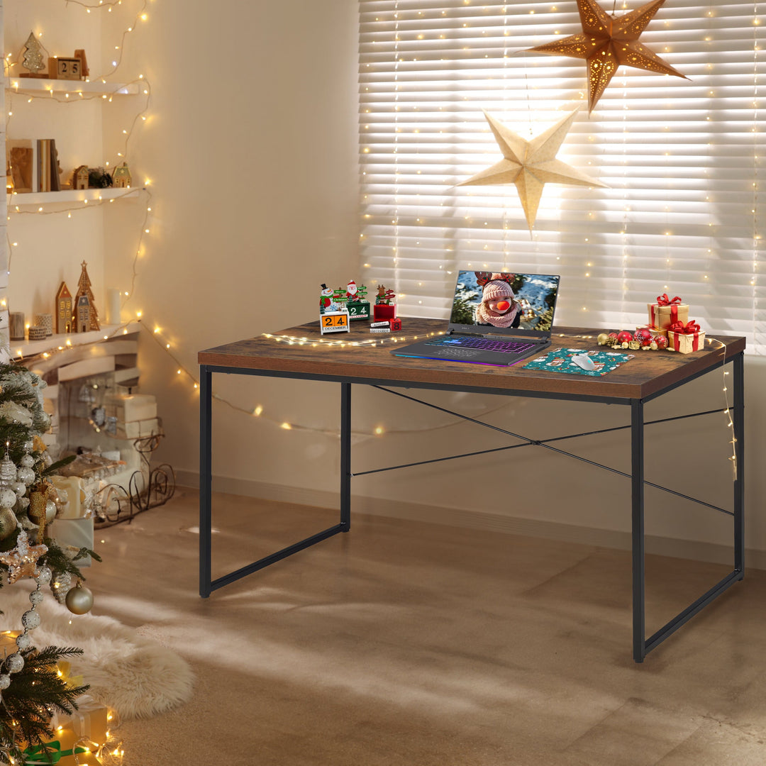 Oak & Black Finish Writing Desk With Metal Legs