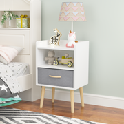 2-Tier Storage White Nightstand With Collapsible Fabric Drawer