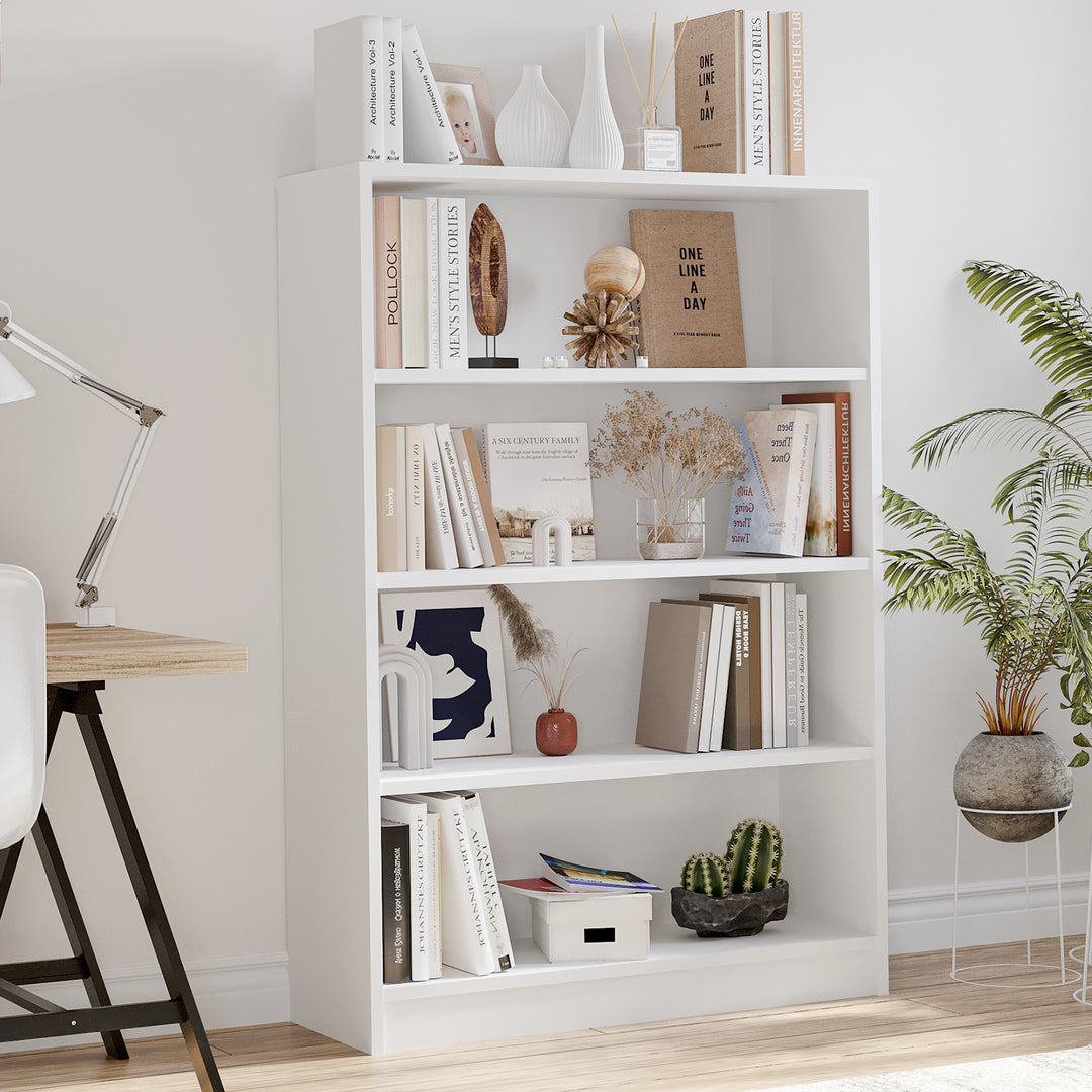 48 Inches Tall White Bookcase Modern 4 Tier Wood Bookshelf