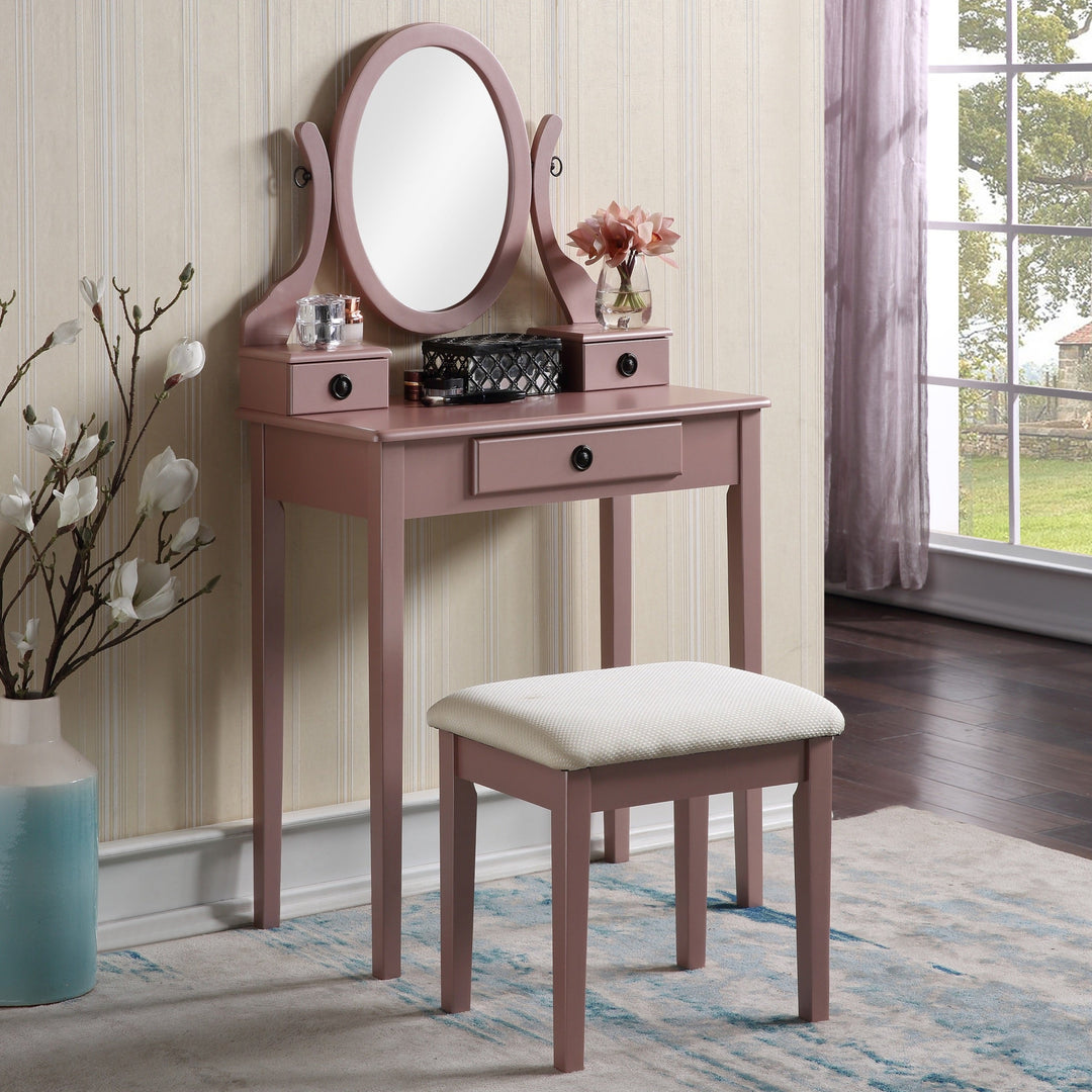Moniys Wood Moniya Rose Gold Makeup Vanity Table and Stool Set