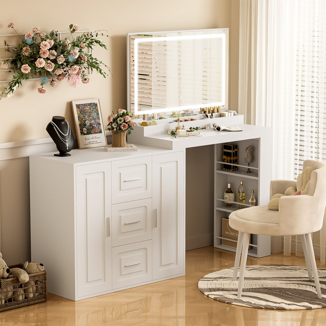 59'' White Makeup Vanity Desk with Mirror and Lights