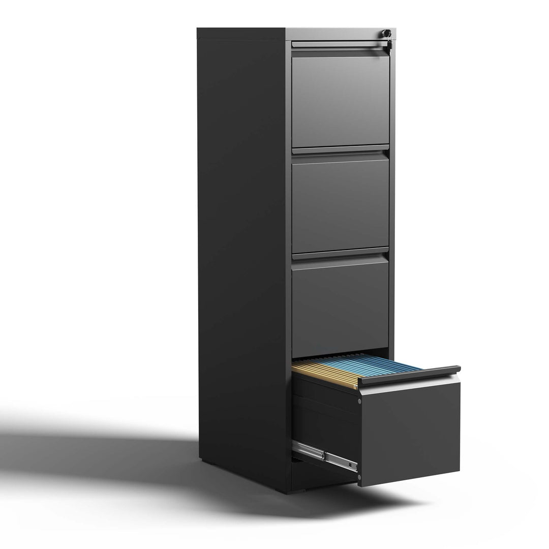 Modern 4 Drawer Metal Vertical Black Metal File Cabinet with Lock