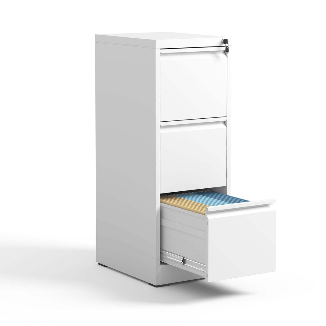 Modern 3 Drawer Metal Vertical White File Cabinet with Lock