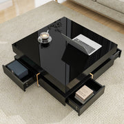 Modern High Gloss Square Black Cocktail Tea Coffee Table with 4 Drawer