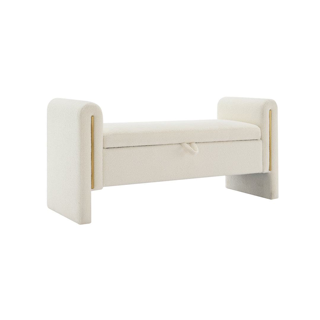 Modern Upholstered Bed End Bench with Arms and Storage