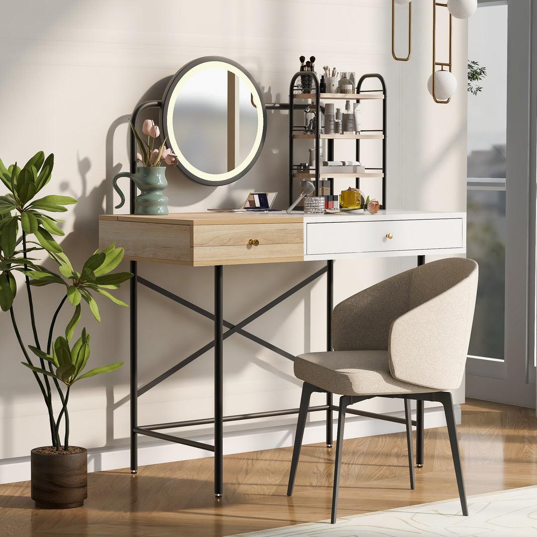 White 40'' Makeup Vanity Desk with 3-Mode Lighted Mirror & Wireless Charging Station