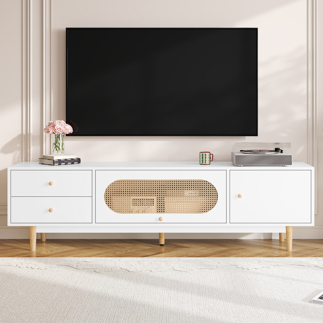 Minimalist 70'' White TV Stand Console Table with Drawers
