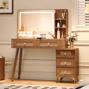 47'' Walnut Vintage Makeup Vanity with Mirror and Lights