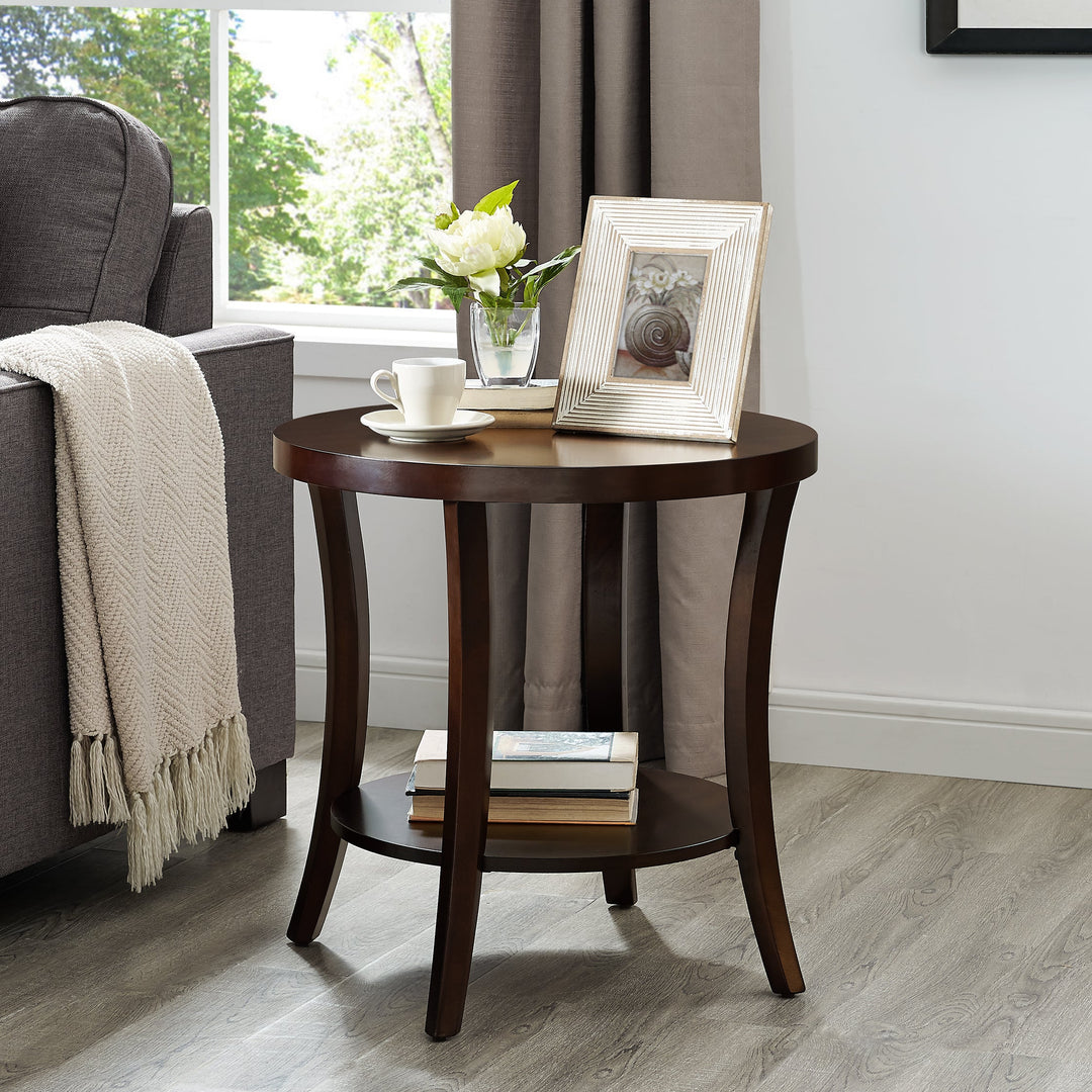 Contemporary Espresso Oval Shelf End Table