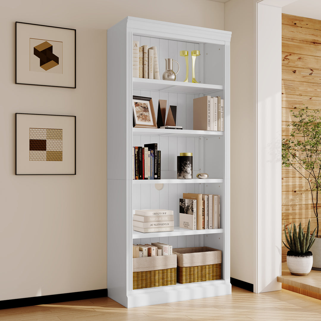 5-Tier Wood Bookcase Bookshelves with Adjustable Storage Shelves