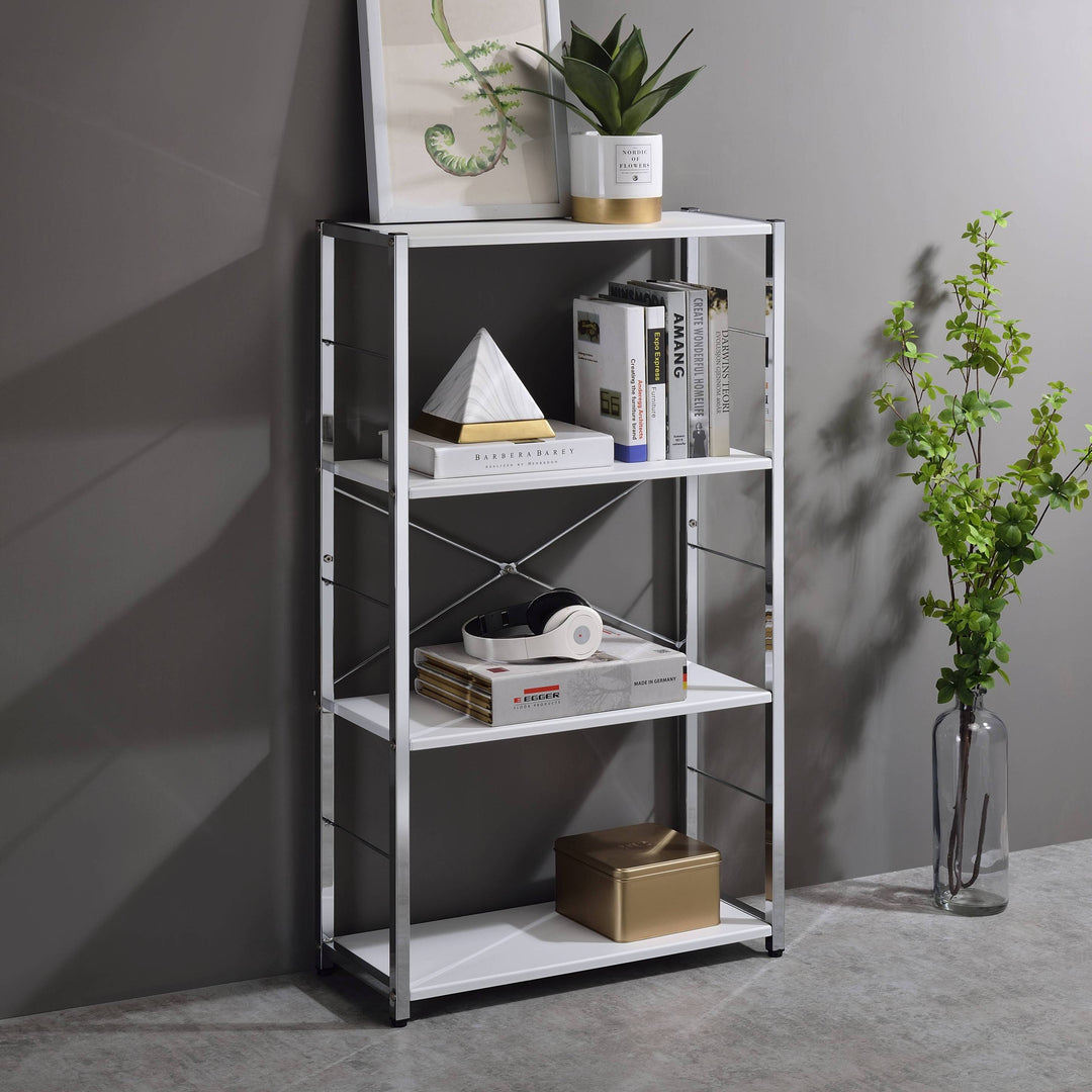 White & Chrome Finish Bookshelf