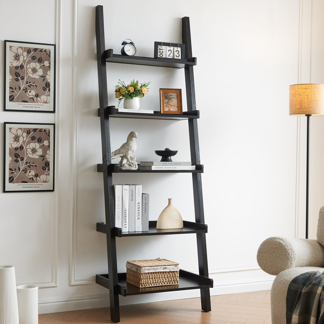 Modern Five Shelf Bookcase With Rounded Shelf Barrier Corners
