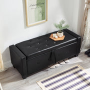 48'' Upholstered Tufted Faux Leather PU Ottoman Black Bench with Storage