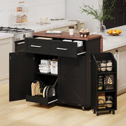 47.2'' Farmhouse Rolling Black Kitchen Island Cart with Drop Leaf Removable Side Racks