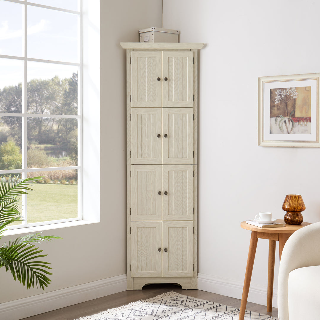 4-Tier 72'' Corner Kitchen Pantry Storage Cabinet Bookshelf with 8 Doors