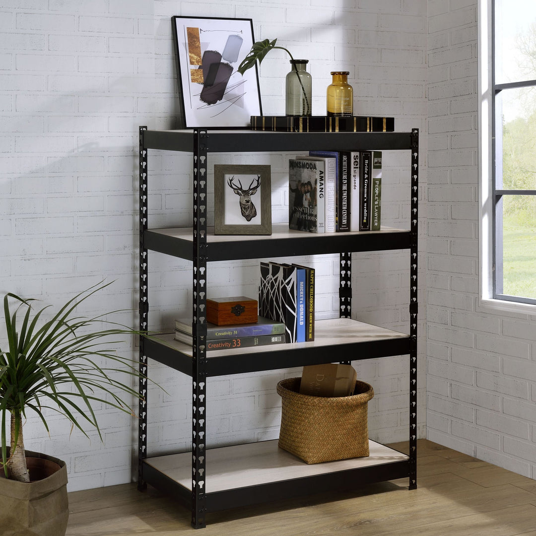 Industrial 4 Tier Natural & Black Finish Rectangular Bookcase Bookshelf