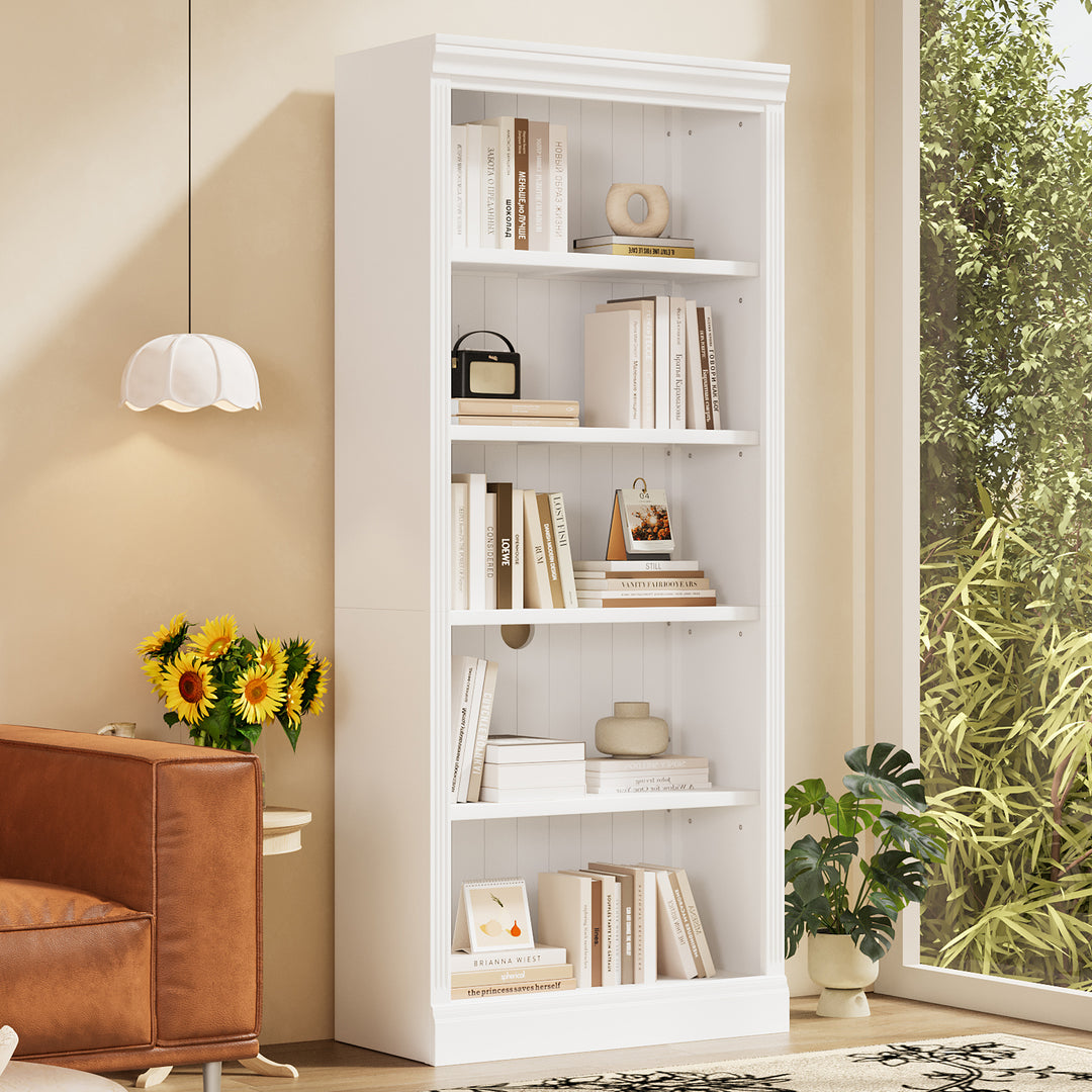 5-Tier Wood Bookcase Bookshelves with Adjustable Shelves Light Strip